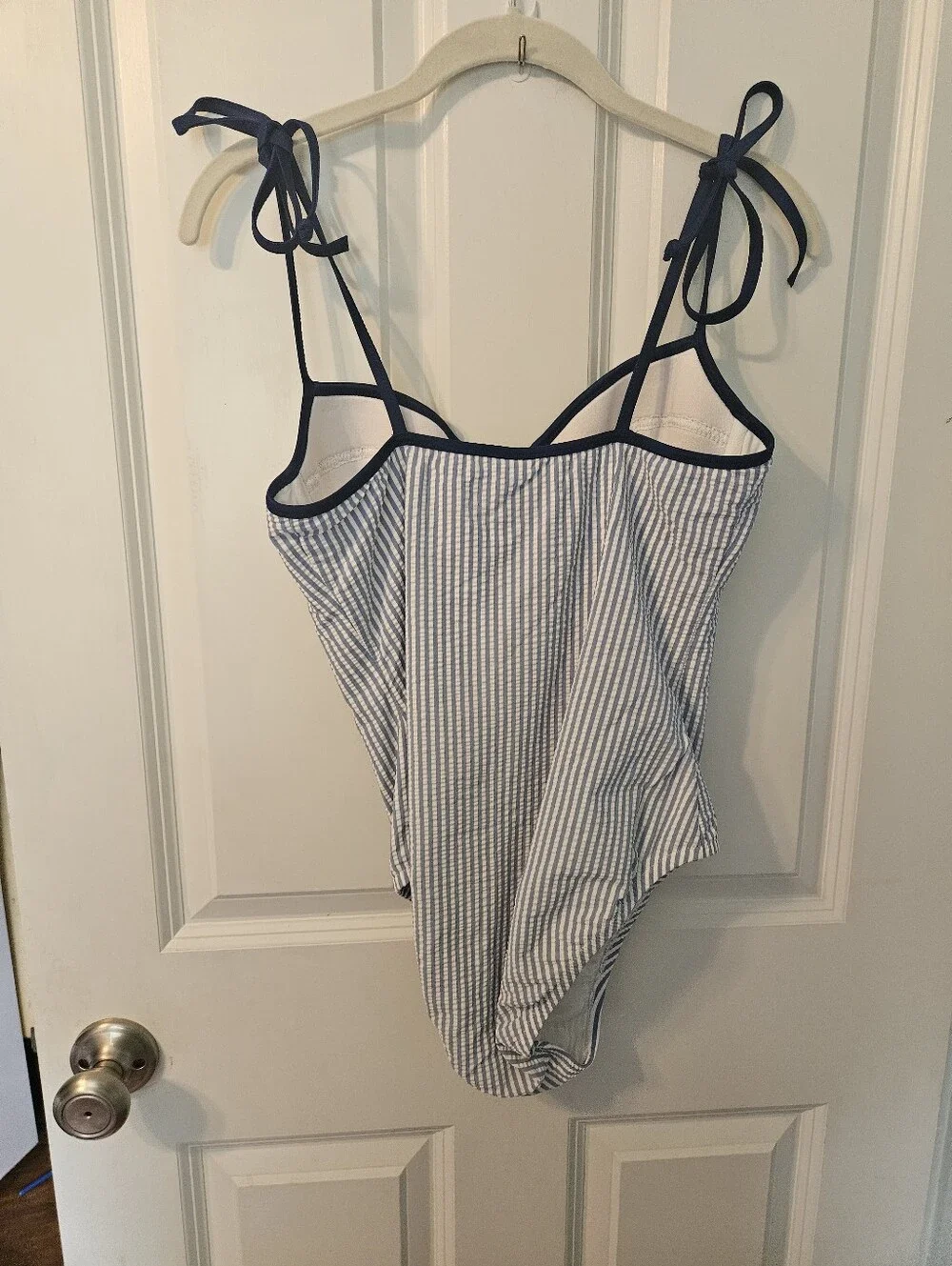J.Crew Seersucker Tie-Shoulder One-Piece